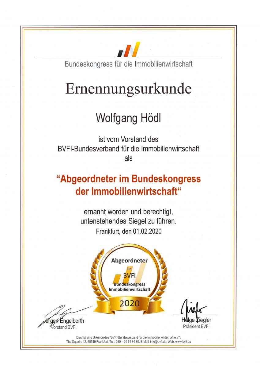 Urkunde Wolfgang Hödl Regionaldirektor