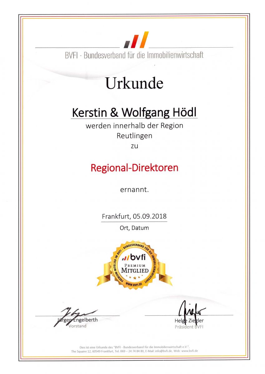 Ernennungsurkunde Regionaldirektion Reutlingen