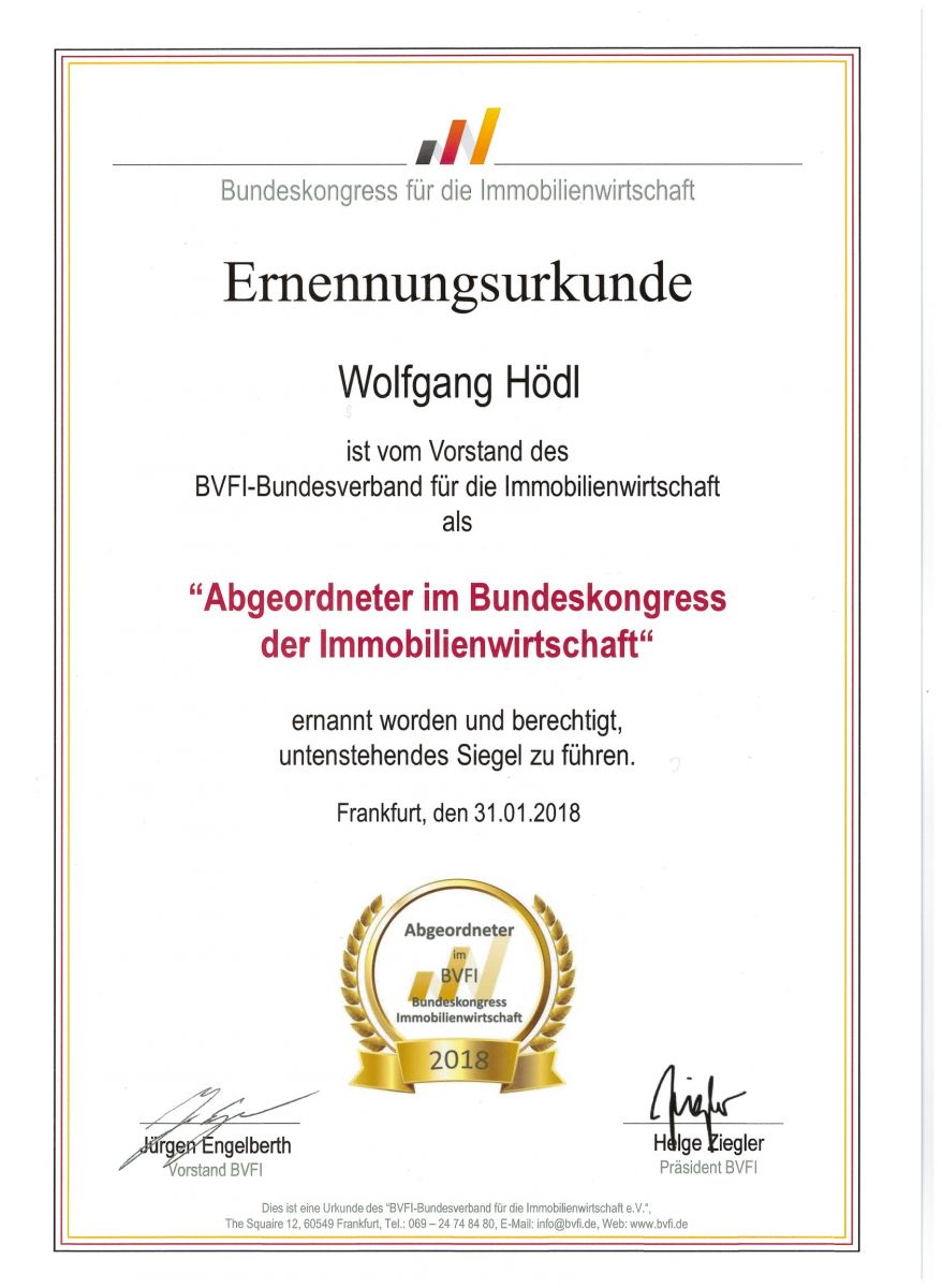Urkunde Wolfgang Hödl